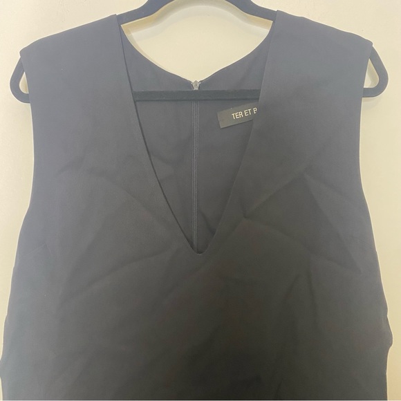 TER ET BANTINE Navy Sleeveless V Neck Viscose Steath Dress Size 46IT 10USA - Picture 11 of 16